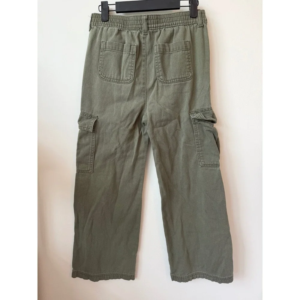 Old Navy Kids Olive Green Cargo Pants Wide Leg Utility Trousers Size L 10-12